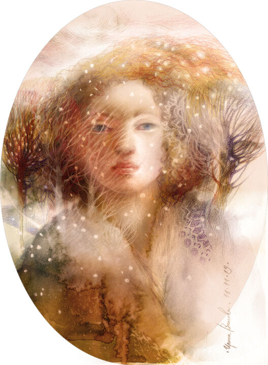 Pintura intitulada "Winter." por Irene Vlassova, Obras de arte originais, Aquarela