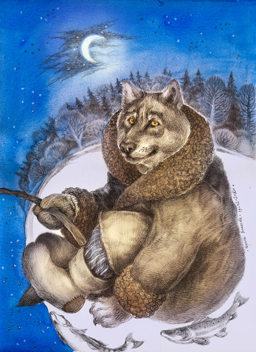 Dibujo titulada "The Sister Fox and…" por Irene Vlassova, Obra de arte original, Tinta