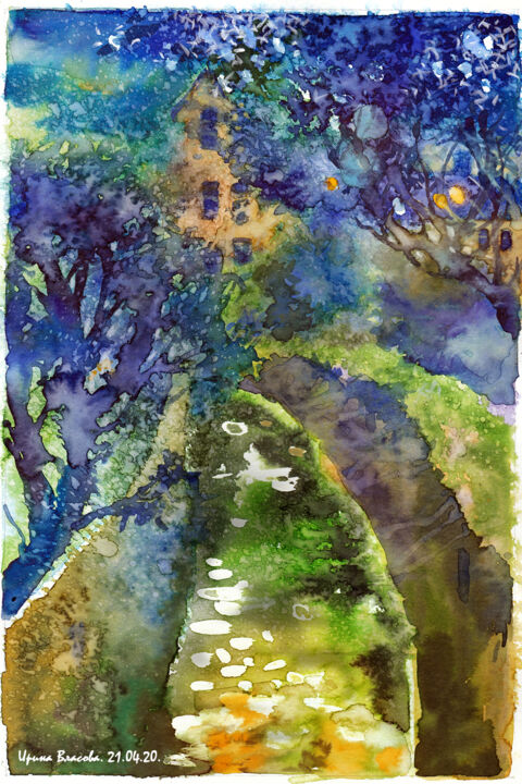 Malerei mit dem Titel "Watercolour landsca…" von Irene Vlassova, Original-Kunstwerk, Aquarell