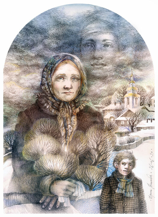 Σχέδιο με τίτλο "Motherland_" από Irene Vlassova, Αυθεντικά έργα τέχνης, Μελάνι