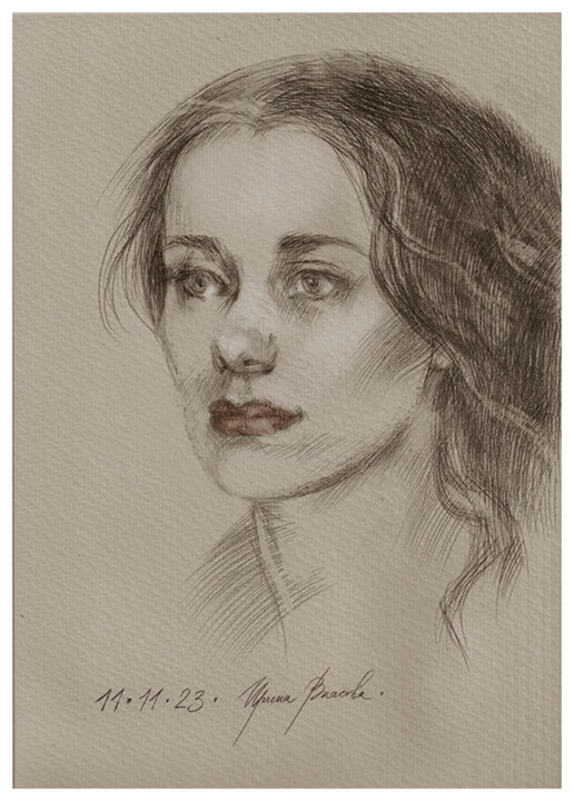 Drawing titled "Red Lipstick." by Irene Vlassova, Original Artwork, Pencil