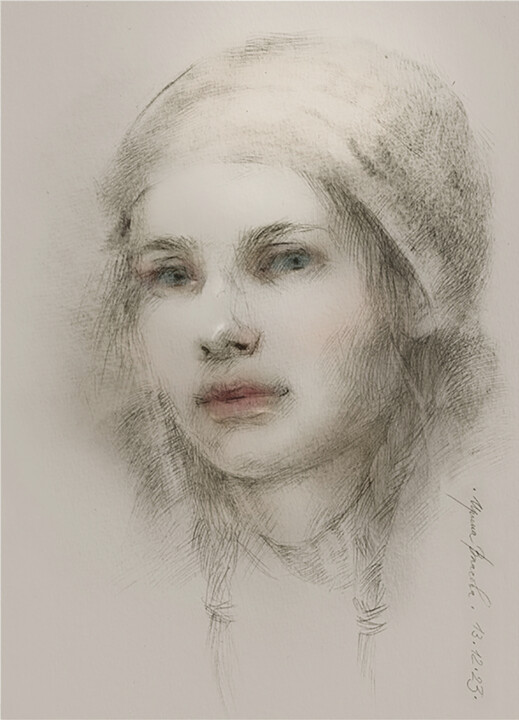 Dessin intitulée "December" par Irene Vlassova, Œuvre d'art originale, Crayon