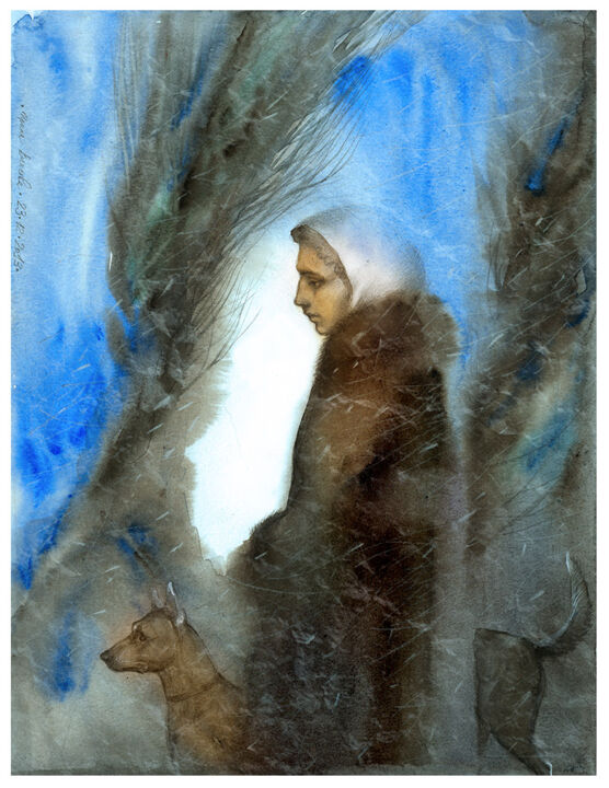 Painting titled "Midwinter." by Irene Vlassova, Original Artwork, Watercolor