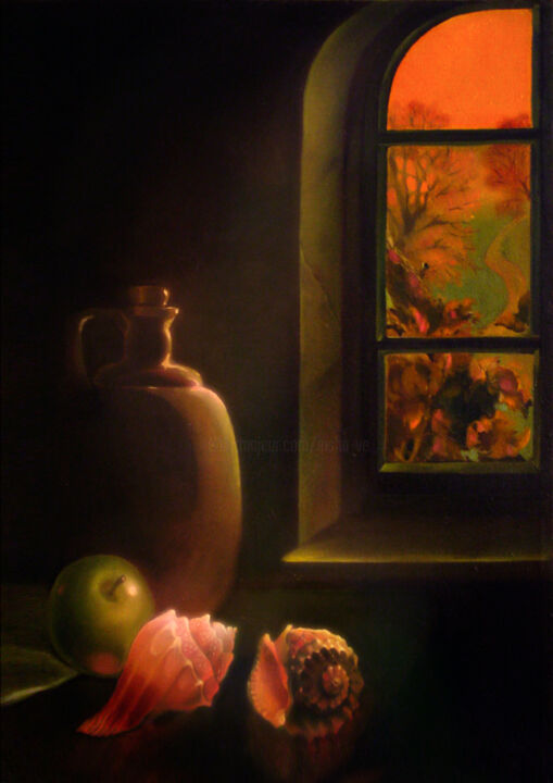 Painting titled "Window" by Irene Vlassova, Original Artwork, Oil