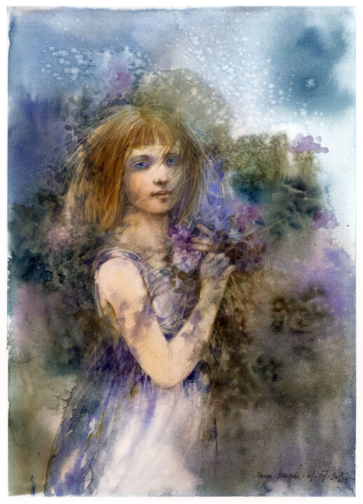 Pintura intitulada "Lilac" por Irene Vlassova, Obras de arte originais, Aquarela
