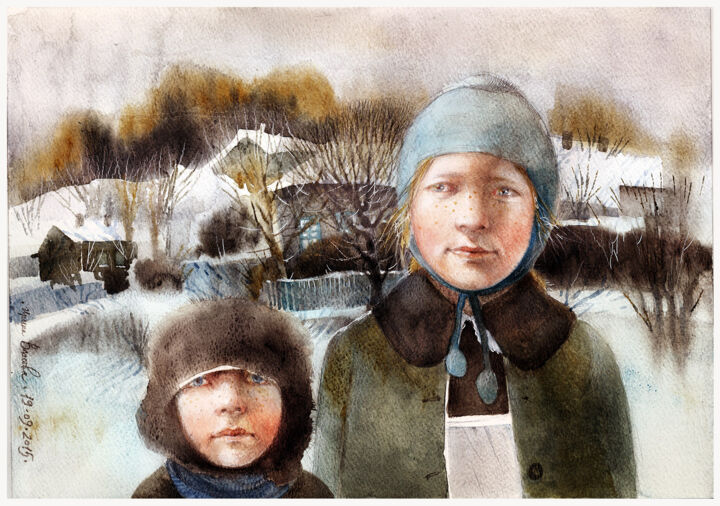 Painting titled "Children (Танька и…" by Irene Vlassova, Original Artwork, Watercolor