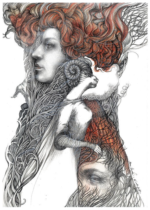 Dibujo titulada "Gumilev "Forest". I…" por Irene Vlassova, Obra de arte original, Tinta
