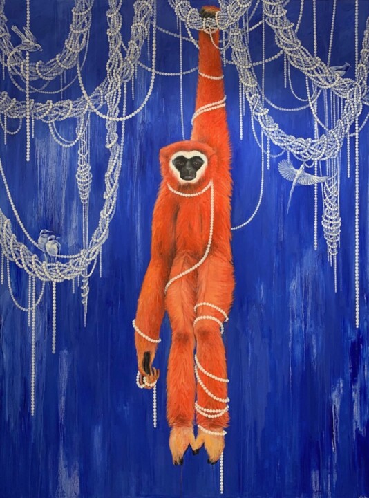 Pintura intitulada "Красная обезьяна" por Irene, Obras de arte originais, Óleo