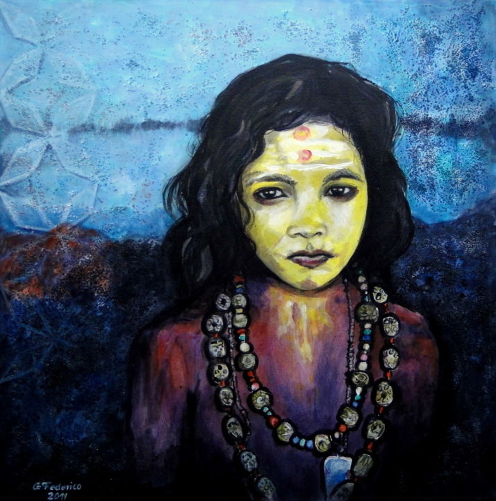 Schilderij getiteld "Das Mädchen aus Ind…" door Grazyna Federico, Origineel Kunstwerk, Acryl