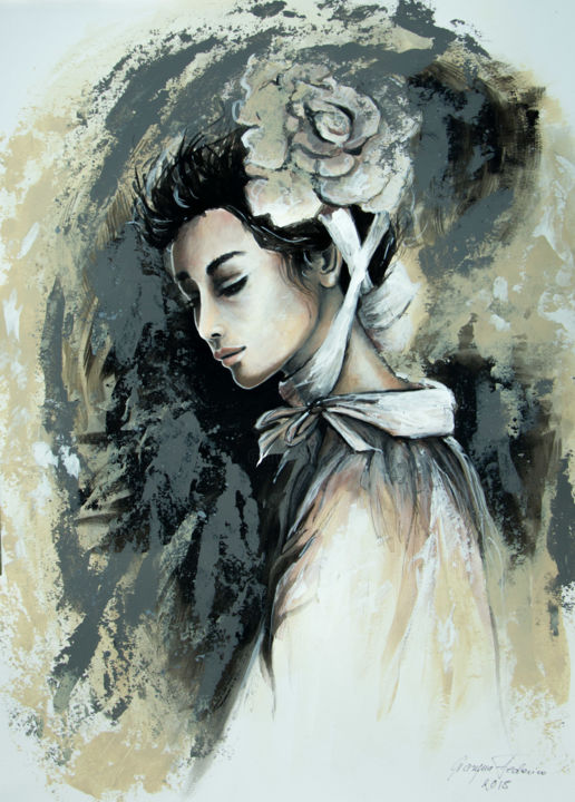 Malerei mit dem Titel "Die weiße Rose" von Grazyna Federico, Original-Kunstwerk, Acryl