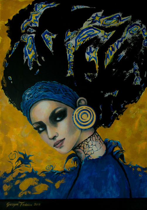 Schilderij getiteld "Blue" door Grazyna Federico, Origineel Kunstwerk, Acryl
