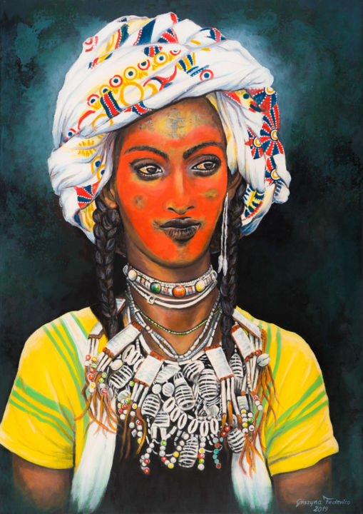 Painting titled "The Wodaabe" by Grazyna Federico, Original Artwork, Acrylic