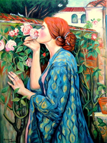 Painting titled "Die Seele der Rose…" by Grazyna Federico, Original Artwork, Oil