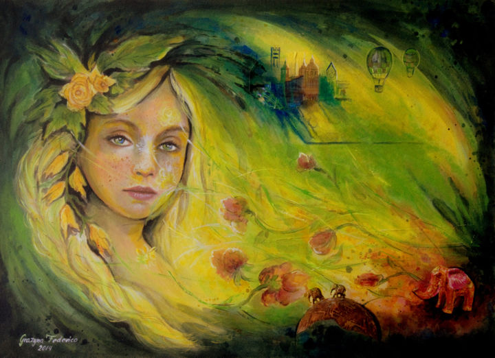 Malarstwo zatytułowany „Alice in Wonderland” autorstwa Grazyna Federico, Oryginalna praca, Akryl