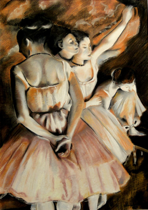 Painting titled "Ballettprobe  nach…" by Grazyna Federico, Original Artwork, Pastel