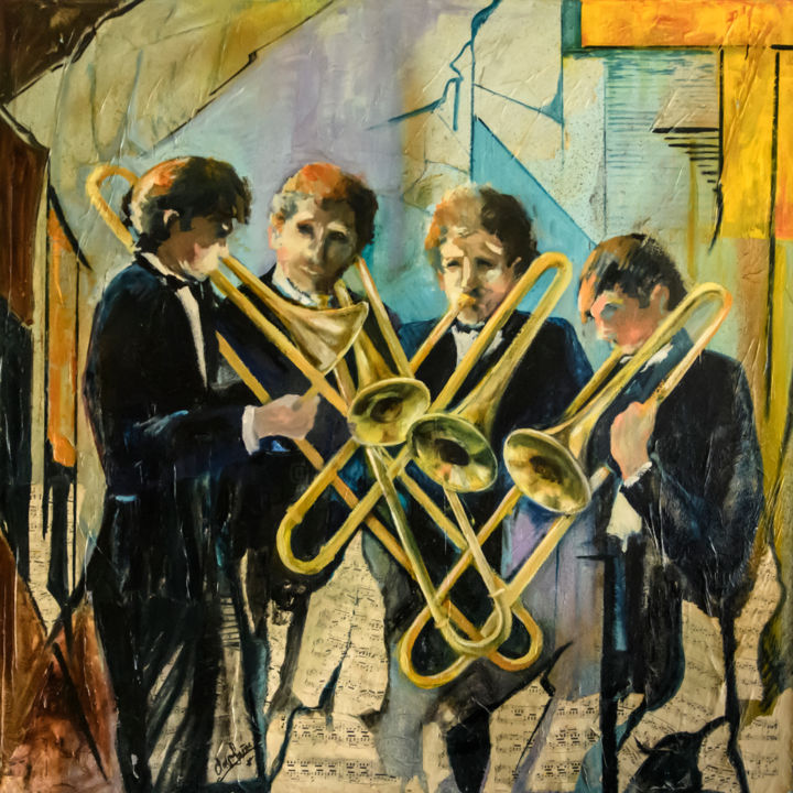 Painting titled "Quatuor" by Irène Claval, Original Artwork, Oil
