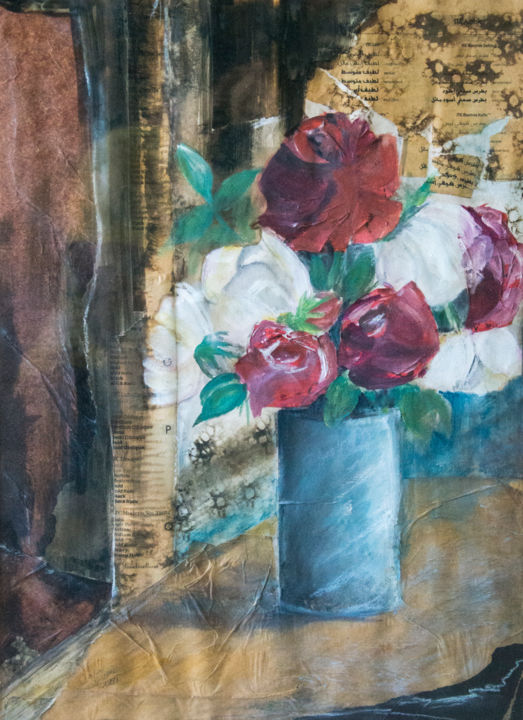 Painting titled "Roses" by Irène Claval, Original Artwork