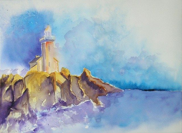 Painting titled "Le phare" by Irène Bischoff Hébert, Original Artwork