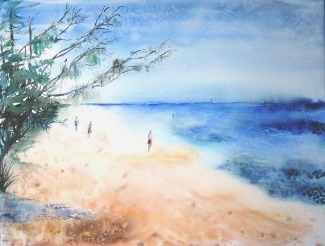 Painting titled "Midi à la plage" by Irène Bischoff Hébert, Original Artwork