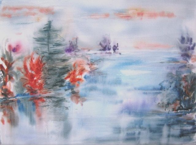 Peinture intitulée "Lac imaginaire" par Irène Bischoff Hébert, Œuvre d'art originale