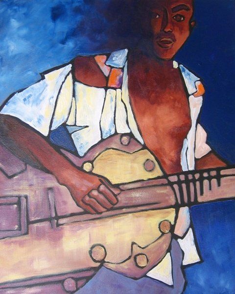 Malerei mit dem Titel "La guitare" von Irène Bischoff Hébert, Original-Kunstwerk