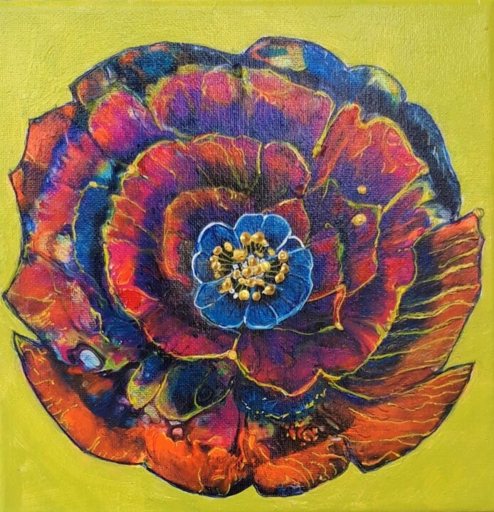 Painting titled "Abstrakte Blume 2" by Irene Mitawski, Original Artwork, Acrylic