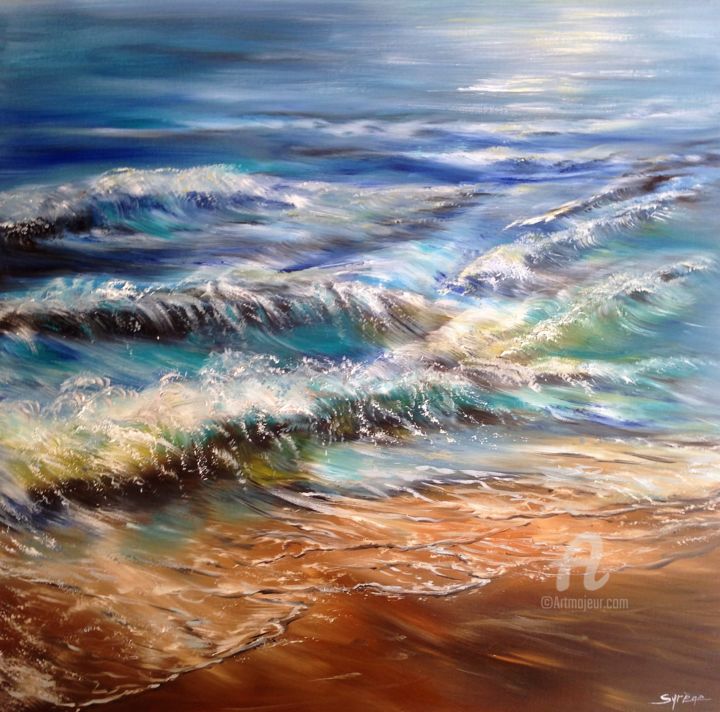 Painting titled "MER TURQUOISE" by Syrène, Original Artwork, Oil