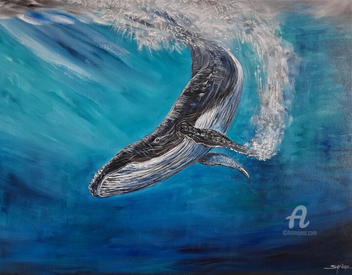 Peinture intitulée "Regard de la Baleine" par Syrène, Œuvre d'art originale, Acrylique