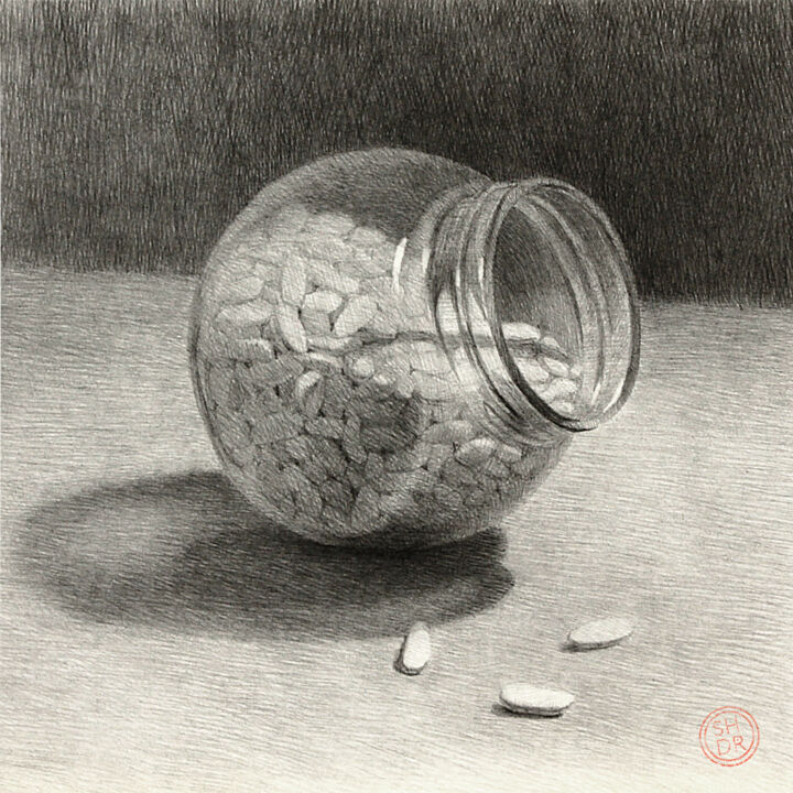 Drawing titled "Glass jar of white…" by Irina Shadrina, Original Artwork, Pencil