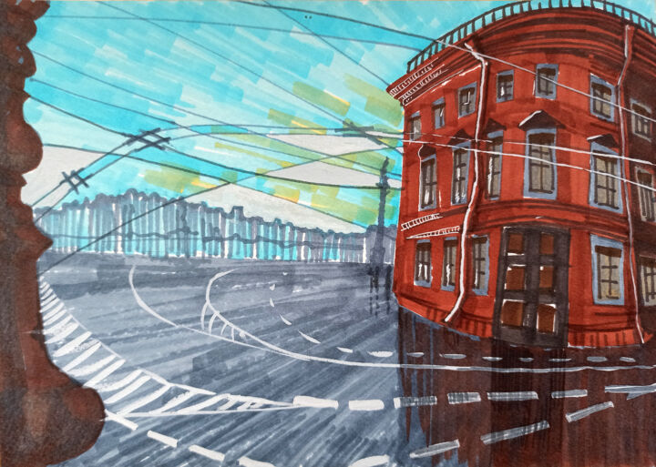 Dessin intitulée "View of the Palace…" par Irina Shadrina, Œuvre d'art originale, Marqueur