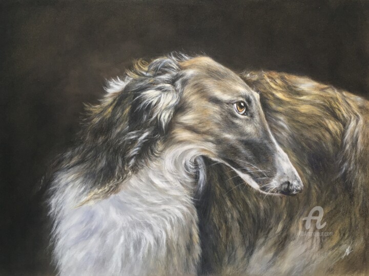 Drawing titled "Hunting dog portrait" by Irene_art, Original Artwork, Pastel