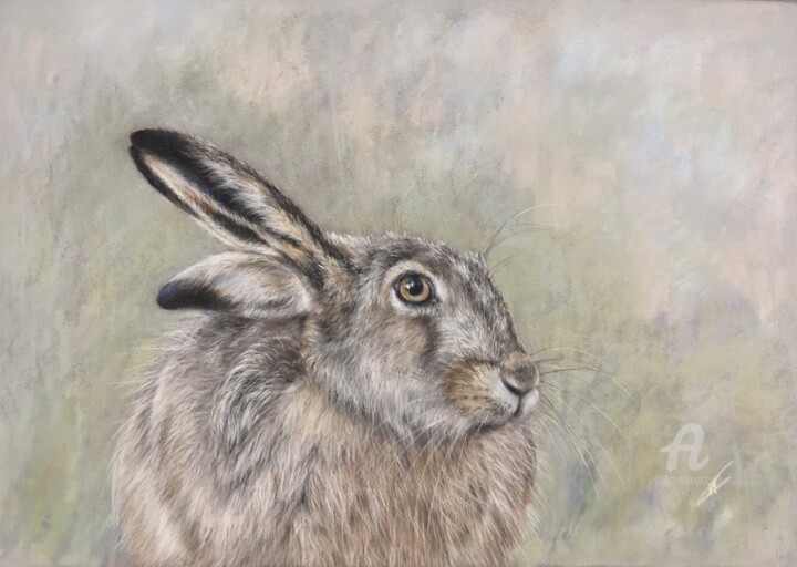 Painting titled "Hare portrait" by Irene_art, Original Artwork, Pastel