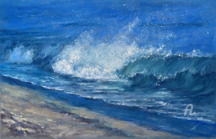 Pittura intitolato "Beach. Waves." da Irene_art, Opera d'arte originale, Pastello