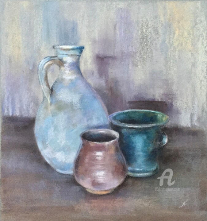 Drawing titled "Still life with pots" by Irene_art, Original Artwork, Pastel