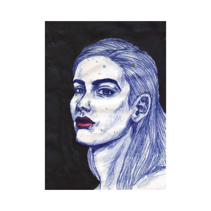 Dessin intitulée "Collection the face…" par Nargiza Irgebaeva, Œuvre d'art originale, Stylo à bille