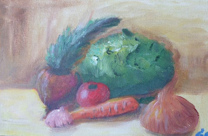 Картина под названием "Still life borshik" - Gabriela Goldenstein, Подлинное произведение искусства, Акрил