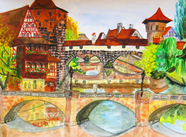 Painting titled "Nuremberg 2" by Irina Afonskaya, Original Artwork, Watercolor