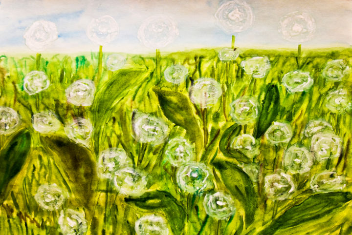 Картина под названием "White dandelions" - Irina Afonskaya, Подлинное произведение искусства, Акварель
