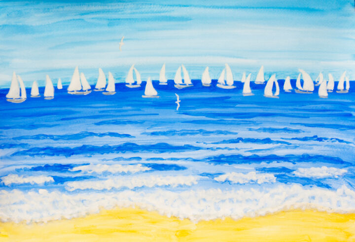 Painting titled "White regatta 2 wat…" by Irina Afonskaya, Original Artwork, Watercolor