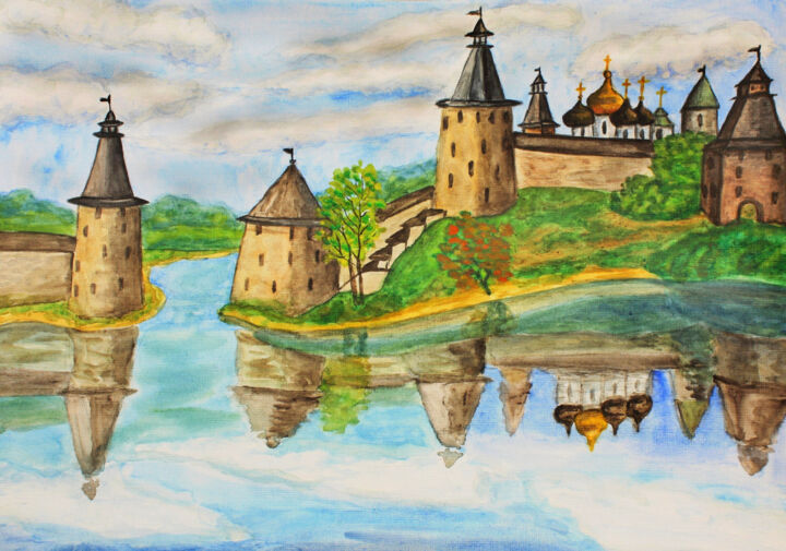 Painting titled "Pskov, Russia" by Irina Afonskaya, Original Artwork, Watercolor
