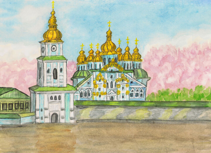 Painting titled "Kiev 6 capital of U…" by Irina Afonskaya, Original Artwork, Watercolor