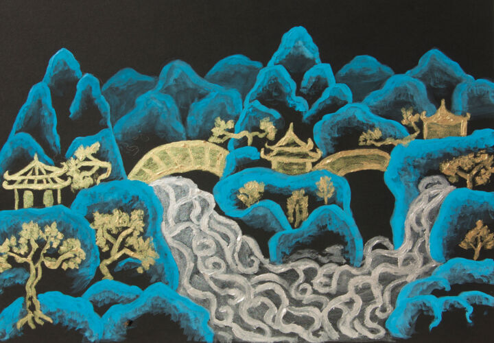Malerei mit dem Titel "Chinese landscape o…" von Irina Afonskaya, Original-Kunstwerk, Acryl