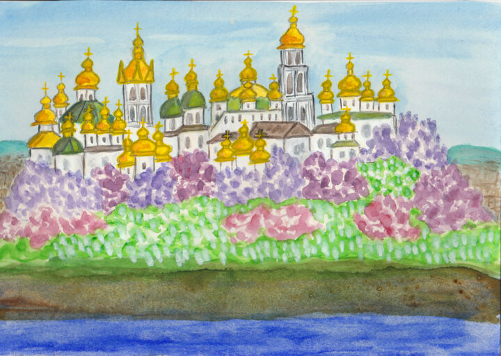Painting titled "Kiev 3 Kievo-Pecher…" by Irina Afonskaya, Original Artwork, Watercolor