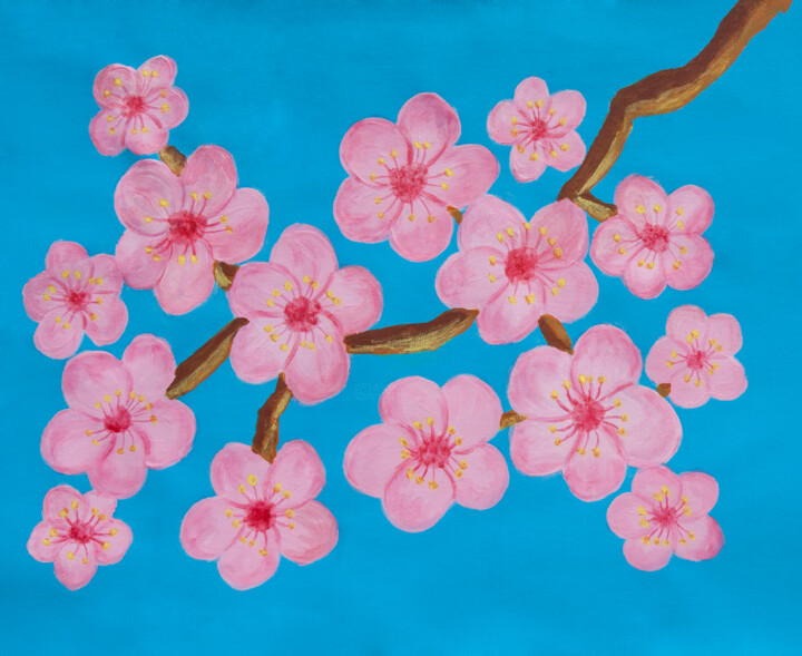 Картина под названием "Branch with pink fl…" - Irina Afonskaya, Подлинное произведение искусства, Акрил
