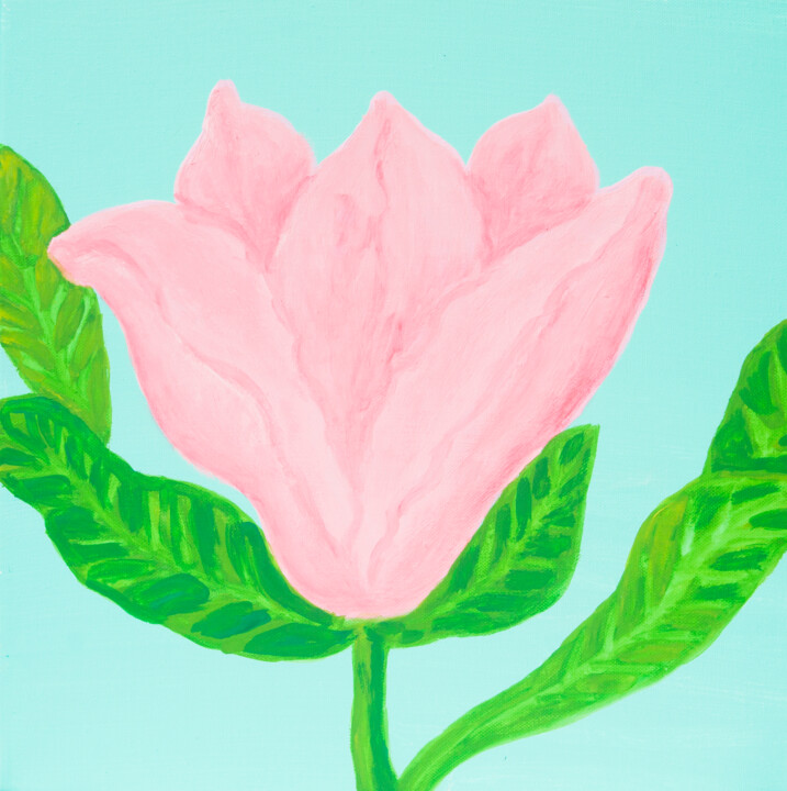 Painting titled "Pink magnolia on tu…" by Irina Afonskaya, Original Artwork, Acrylic Mounted on Wood Stretcher frame