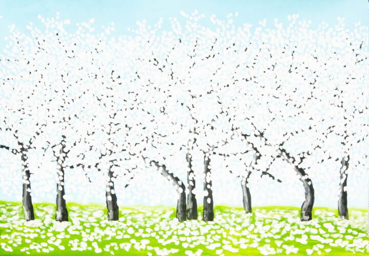 Painting titled "White spring trees 2" by Irina Afonskaya, Original Artwork, Acrylic