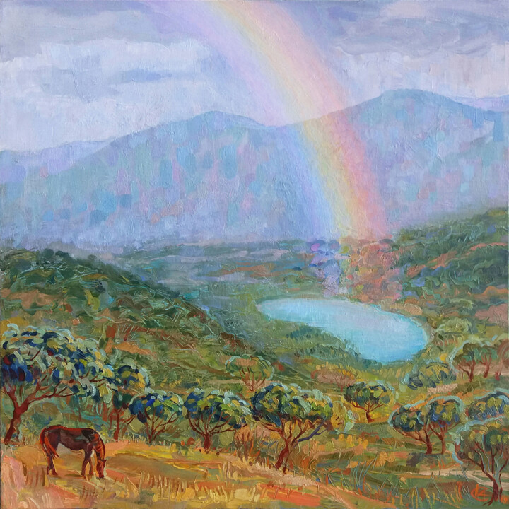 Pittura intitolato "Утро в горах / Morn…" da Irina Andreieva, Opera d'arte originale, Olio