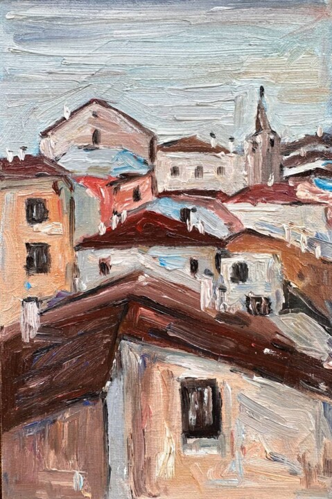 Painting titled "Cityscape" by Irina Anis, Original Artwork, Oil