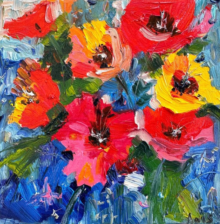 Painting titled "Floral abstract fan…" by Irina Anis, Original Artwork, Oil