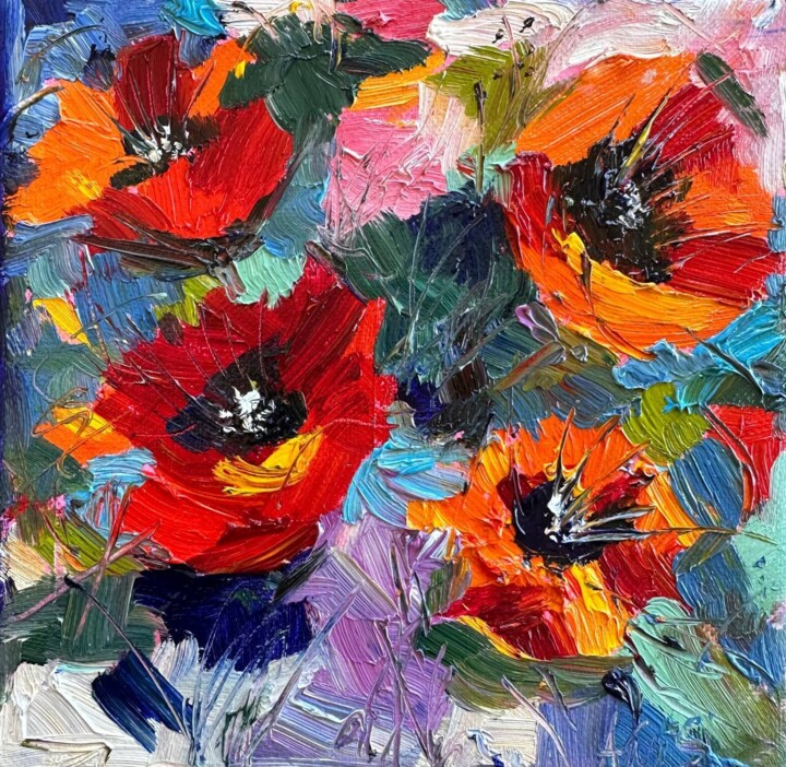 Painting titled "Floral whirlwind" by Irina Anis, Original Artwork, Oil
